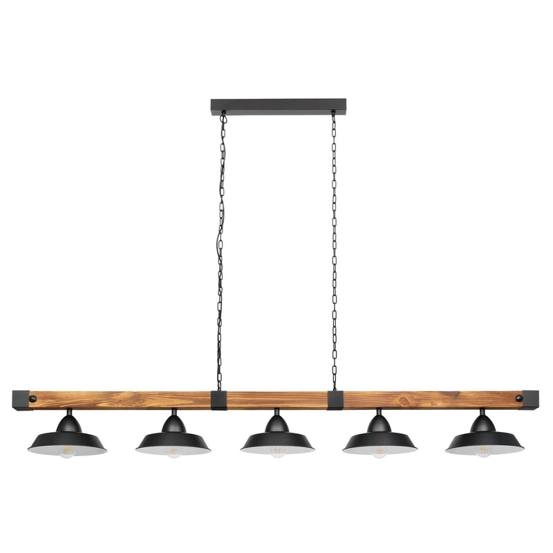 OLDBURY Pendant 5X60W E27 Black/RUSTIC Wood