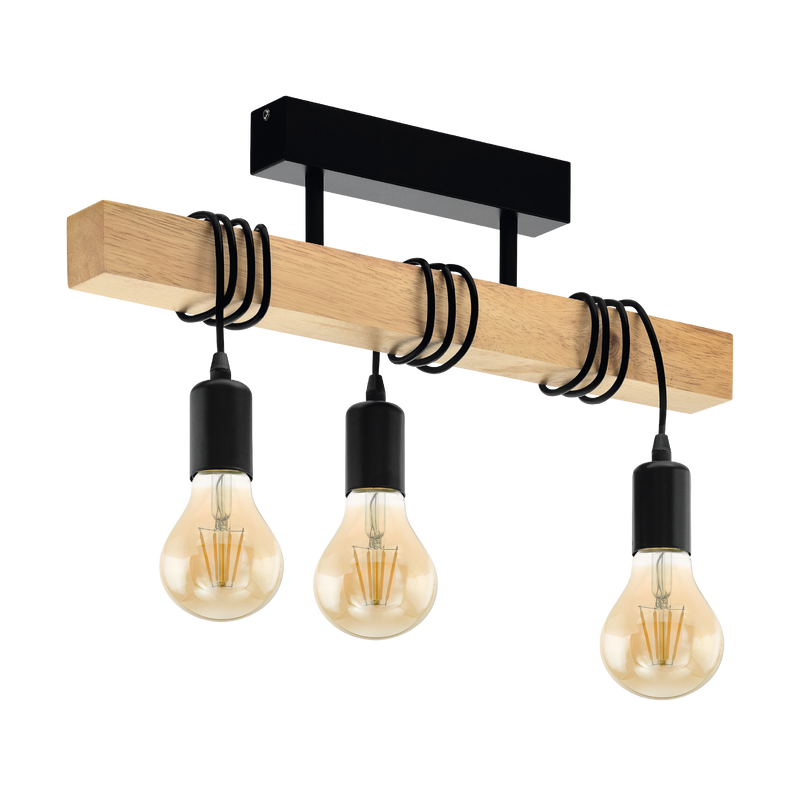 TOWNSHEND Wall Light 3x60W E27 Black & TIMBER