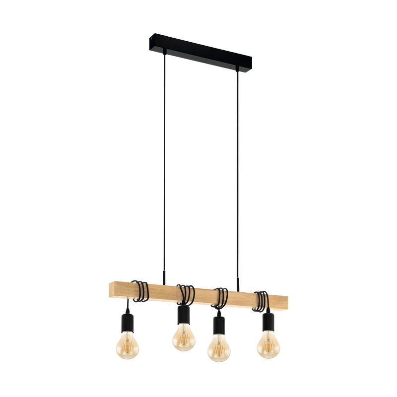 TOWNSHEND Pendant Light 4x60W E27 Black & TIMBER