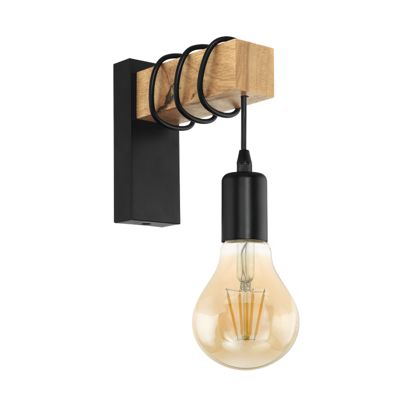 TOWNSHEND Wall Light 1x10W E27 Black & TIMBER