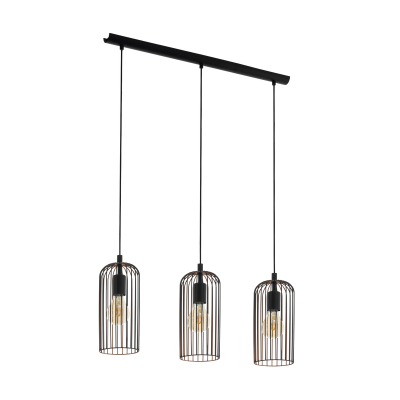 ROCCAMENA Pendant Light 3x60W E27 Black/Copper