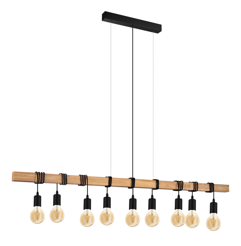 TOWNSHEND Pendant Light 9x60W E27 Black & Brown Wood