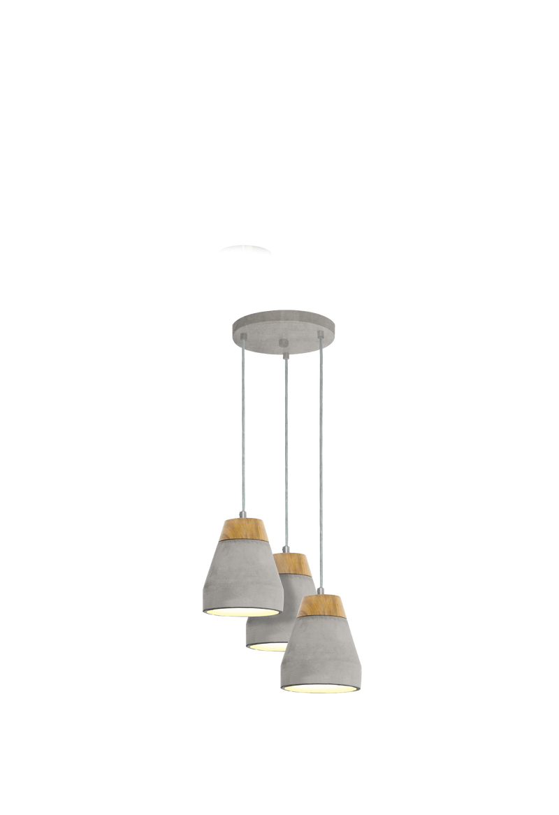 TAREGA Pendant Light 3x60W E27 Wood and Grey Concrete