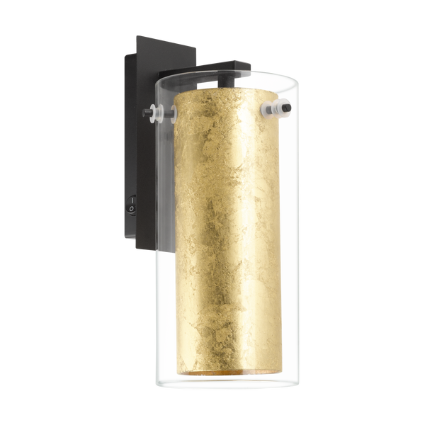 PINTO Gold Wall Light 1x40W E27 Black/Clear/Gold