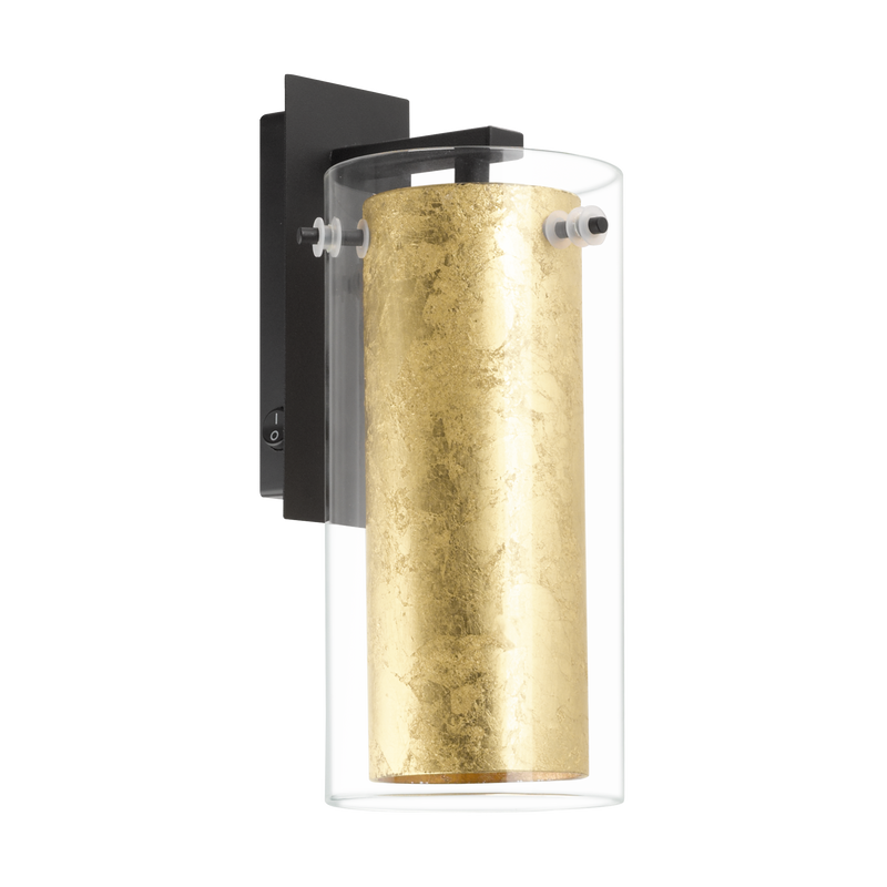 PINTO Gold Wall Light 1x40W E27 Black/Clear/Gold